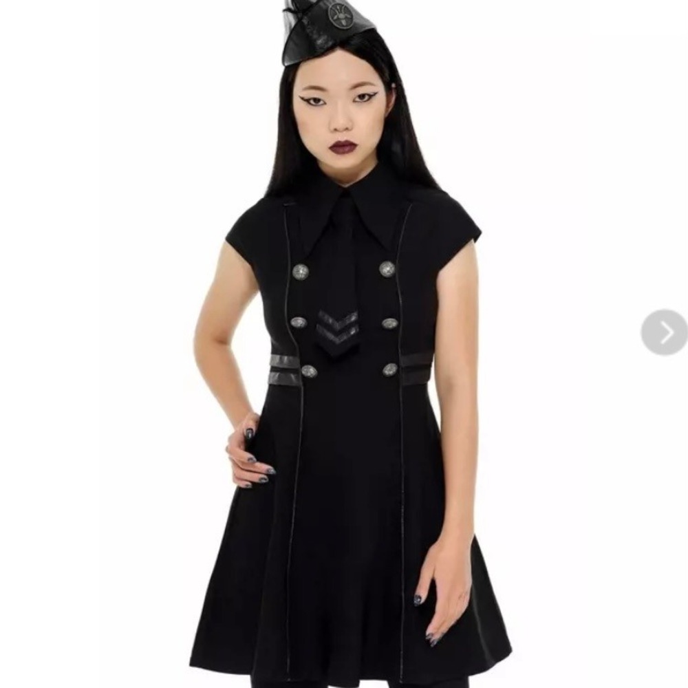 Killstar Black Ops Cap Sleeve Button Detail Mini Dress Womens Small